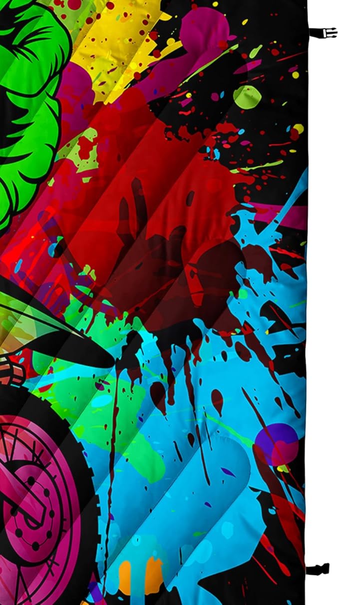 Axolotl Dirt Bike Camping BlanketMotor Vehicles Biker Puffy Printed BlanketMotocross Racer Packable Outdoor BlanketColorful Ink and Oil Paintlightweight Backpacking for CampingPicnicHikingBeach