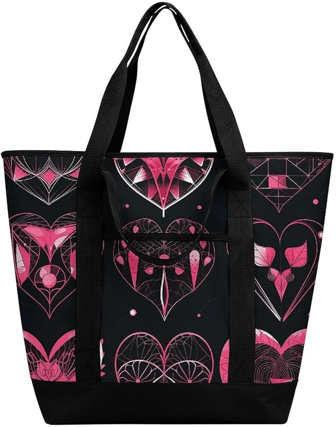 Insulated Shopping BagLarge Reusable Cooler Bags Different Designs of Heart Printed Foldable Shopping BagTravel Waterproof Shoulder Bag