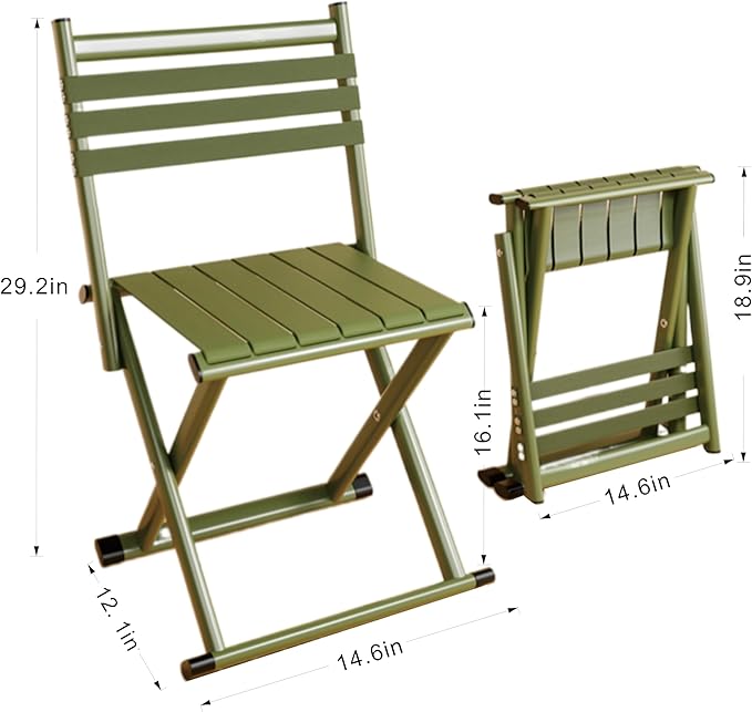 16 inch Folding Chair Fishing Chair Folding Camping Stool Green Alloy Steel Frame Suitable for Outdoor Activities Such as Camping and Fishing.