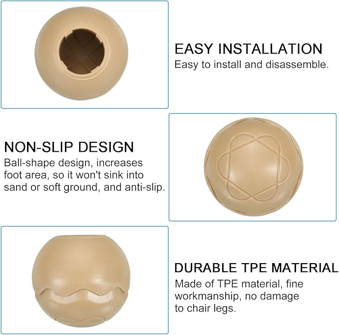 PATIKIL 0.55 Inch Chair Feet Replacement 8 Pack TPE Outdoor Camping Chair Leg Tips Ball Cap Folding Chair Legs Floor Protectors Stability on Rugged Fit for 0.55(14mm) Chair Feet Beige