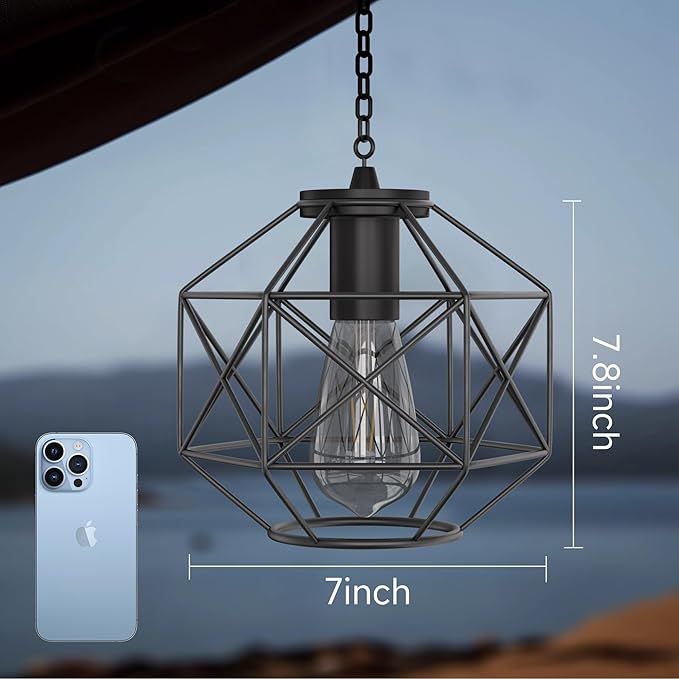 Hanging Solar Lantern7.8′′×7′′Outdoor Solar Lanterns Waterproof Pendant Light Outdoor Chandelier for Gazebo Patio Porch Garden Barn Tree Pergola Decor