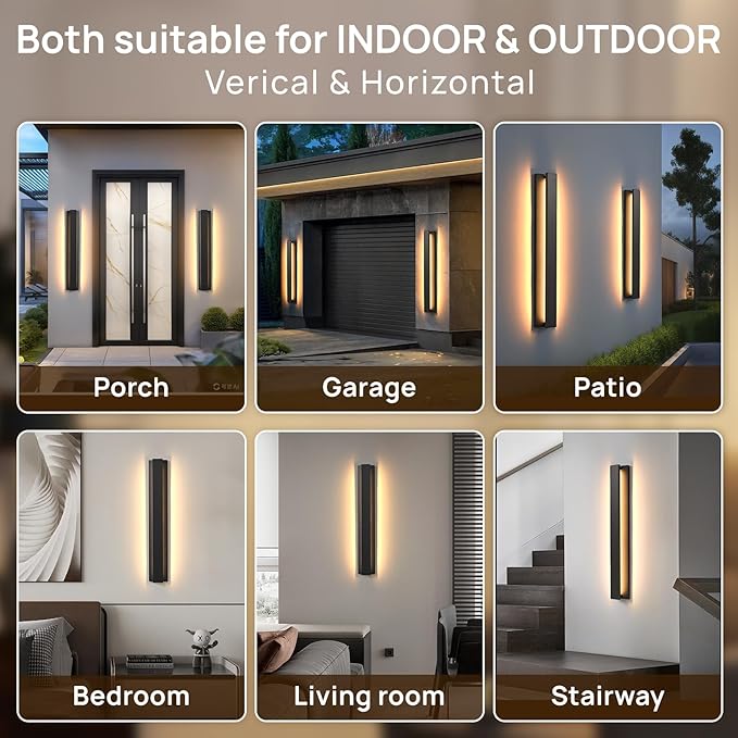 31.5 in Modern Outdoor Wall Light Fixtures 3000K LED Exterior Lighting Fixtures Long Black Outside Porch Light for House Garage Patio Door2 Pack