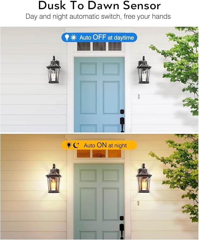 VIANIS Dusk to Dawn Outdoor Wall Lighting Black Waterproof Exterior Lighting Fixtures for House 100% Anti-Rust Aluminum Modern Outside Coach Light Fixture Wall Mount for Porch Garage Front Door