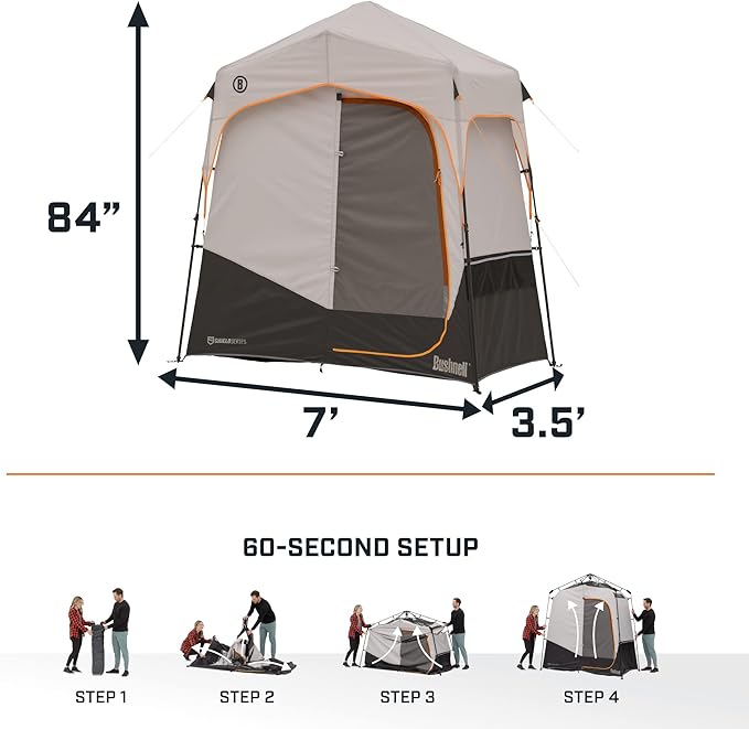 Bushnell Shower Tent with Instant Setup Technology | Shield Series 2 Room Shower Tent for Family Camping Hunting Hiking | Solar Water Reservoir Included
