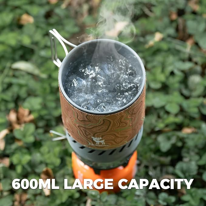 Camping and Backpacking Stove System Integrated Portable Camping Stove 600ML 1700W Lightweight Mini Outdoor Burner Camp Cooking gear for Hiking HuntingTrips and Fishing Black