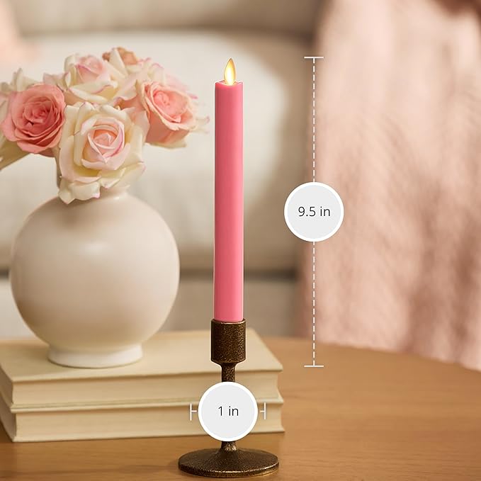 Luminara Flameless Candle Taper (1 x 9.5) Melted Top Real Wax Unscented Remote Ready Timer (Sweet Pink)