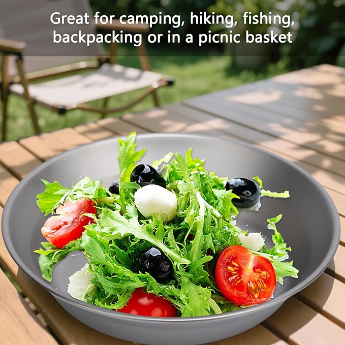 Fockety Pure Ti Camping Plate 2pcs 500ml and 300ml Stackable Ti Dish Cookware with High Hardness Backpacking Ti Plate for Camping Hiking Backpacking Picnic