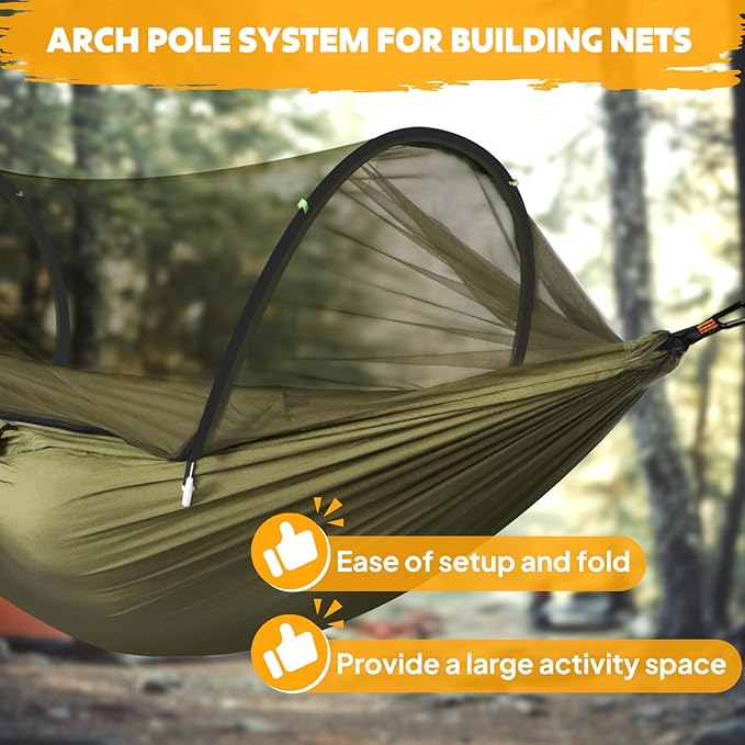 Chihee Ultra-Light Travel Camping Hammock Pop-up Net Hammock 660lbs Load CapacityBreathableQuick-Drying Parachute Nylon 2 Premium Carabiners2 Tree Slings Included for Outdoor Backpacking Hiking
