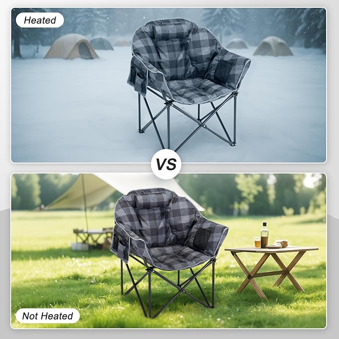 ABORON Oversized Heated Camping Chair Portable Folding Recliner with 3 Heat Settings Heavy-Duty Fully Padded Chair Supports Up to 500 lbs Ideal for Outdoor Adventures