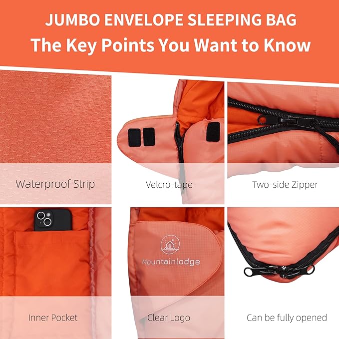Jumbo Sleeping Bag for Adult&ampKidsCold&ampWarm Weather with Compression Sack and Water Resistant for Family CampingTravel and Car Camping