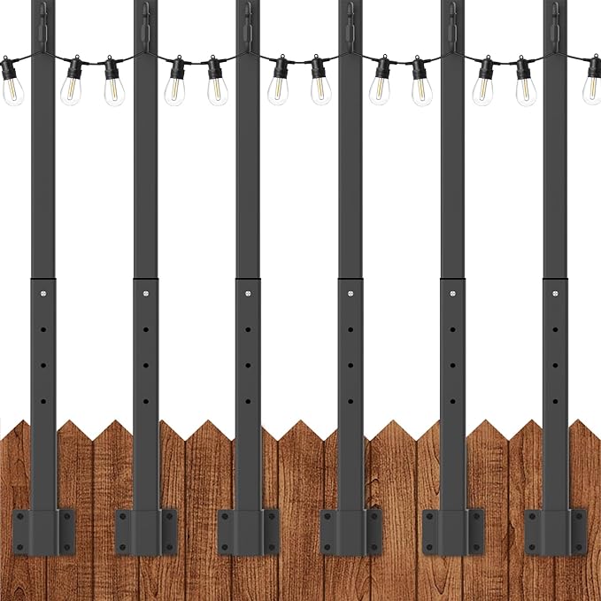 AILBTON 6 Pack 2.8Ft String Light PolesLight Poles for Outside String LightsOutdoor Light Poles with Fence BracketMetal Pole Stand for PatioBackyardDeck