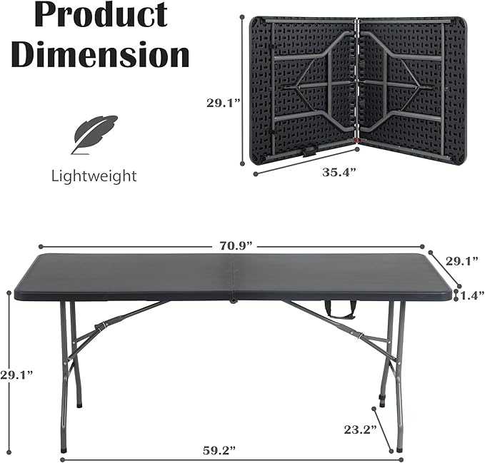 6 Ft White Folding Table Portable Table Camping Table Outdoor Collapsible Dinner Table Outdoor Tables for Patio Yard Wedding Party Cocktail Display