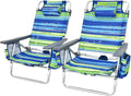Tangkula Set of 2 Backpack Beach Chair 5-Position Lay Flat Beach Chairs with Cooler Bag 2 Cup Holders Towel Bar Lightweight Folding Beach Chair with Backpack Straps