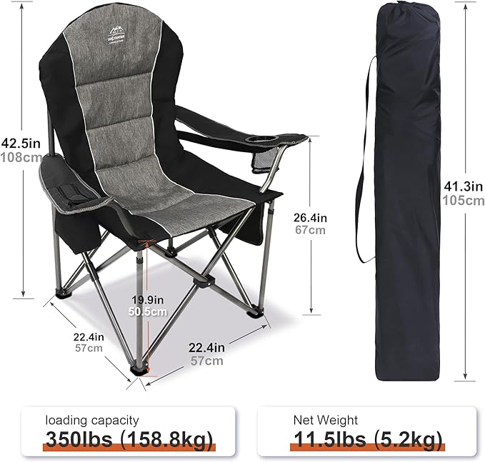 Camping Chairs for AdultsHigh Back Folding Camp Chair with Cup Holder and Cooler BagHeavy Duty Outdoor Lawn ChairsPerfect for CampingHikingPicnicsand Beach TripsBlack