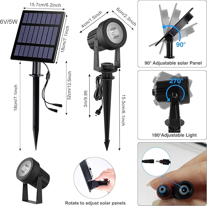 Solar Spot Lights Outdoor Color ChangingSolar RGB Spotlights Waterproof Colored Landscape Lighting Auto ON/Off Adjustable Garden Lights for Yard Garden Driveway Pool Lawn (6-in-1)