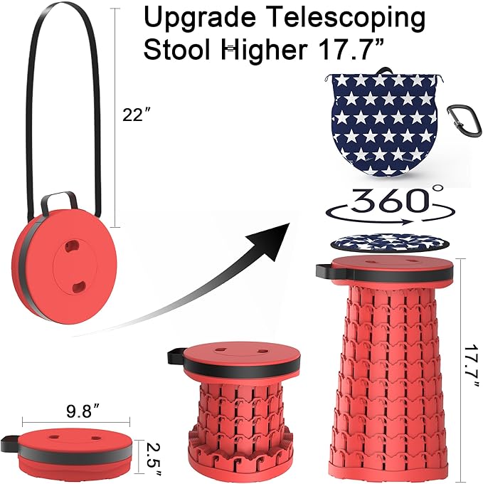 ALEVMOOM Upgraded Retractable Folding Stool Camping Stool Collapsible Telescoping Stool for Adults Lightweight Yet More Sturdy Folding Seats for Camping Fishing Hiking Outdoor (red)