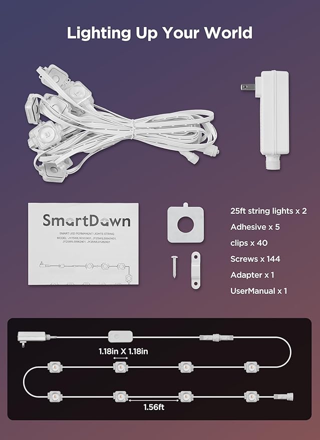 Permanent Outdoor Lights 50FT with 32 Smart RGB LED Lights DIY Scene Mode IP68 Waterproof Christmas Lights for Daily and Accent Lighting Outdoor Decor House Roof Holiday Decorations
