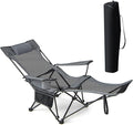 GYMAX Camping Chair Adjustable Reclining Lounge Chair w/Removable Footrest Padded Pillow Cup Holder &amp Side Pocket Folding Camping Mesh Chair w/Carry Bag for Outdoor Patio Lakeside (1 Grey)