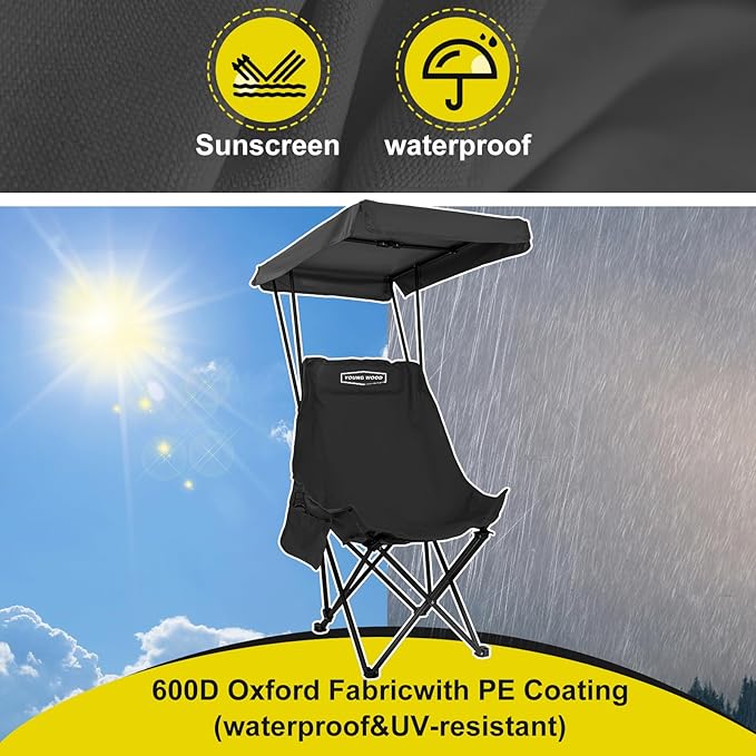 YOUNG WOOD Portable Camping Chair Beach Chair with Shade Canopy Fold Lightweight Oversized for All Easy to Open and Close Without Installation Side Pocket Design for All Outdoor Activities2p