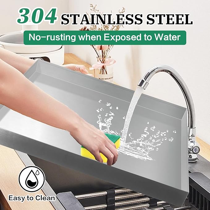 Washing Machine Pan Heavy Duty 27x25 Inch Washer Drain Pan 304 Stainless Steel Washing Machine Tray for Floor Protection Leak Proof Washer Pan Tray (27X25X2.5)