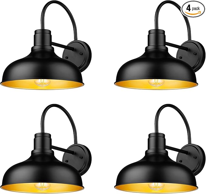 ALLGOT Outdoor Farmhouse Barn Lights Exterior Wall Mount Lights Vintage Wall Lighting Fixture Industrial Outdoor Sconce Lighting for Garage Front Door Porch Patio(Black 4 Pack)
