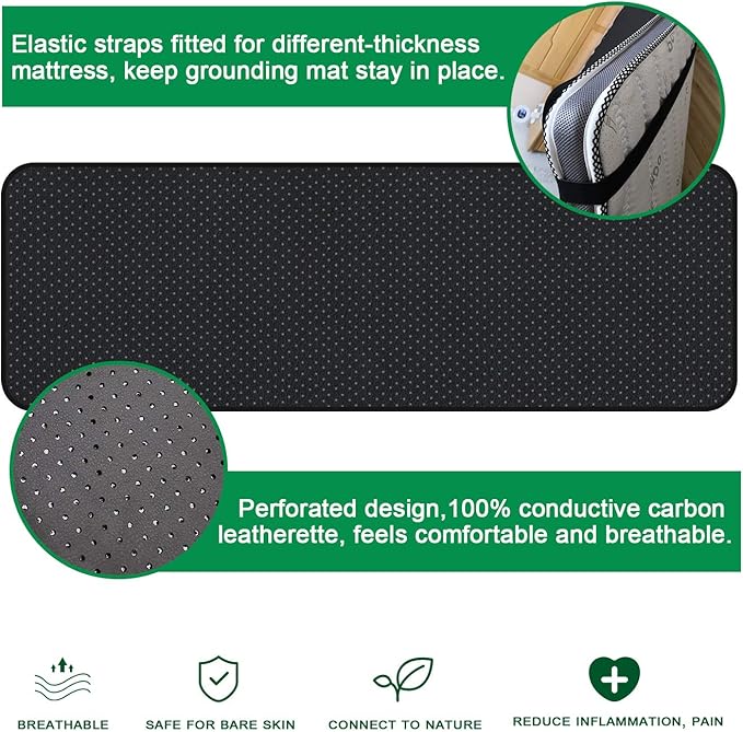 Grounding Mat Grounding Sleep Mat 54’’x 71’ Perforated Design 100% Conductive Carbon Leatherette Grounding Mats Fits for Full Size