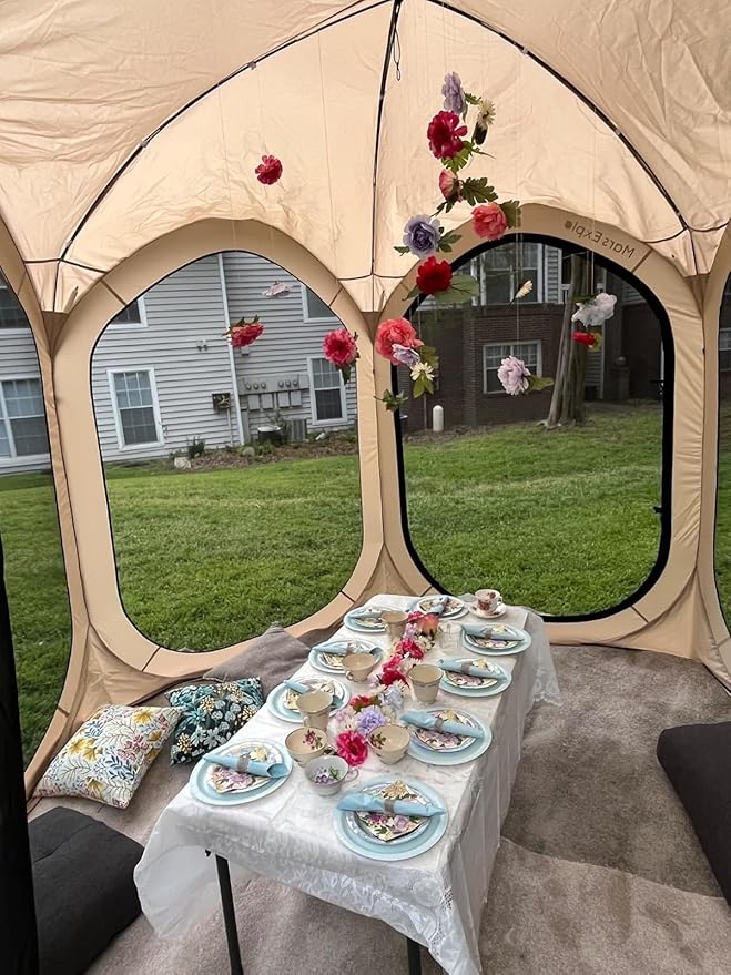 10X10FT Pop-Up Screen House Tent Portable Instant Screen Room Canopy with Mesh Doors and Carry Bag for Patio Backyard Deck Camping Outdoor Pop up Gazebo Popup Canopy Tent Beige