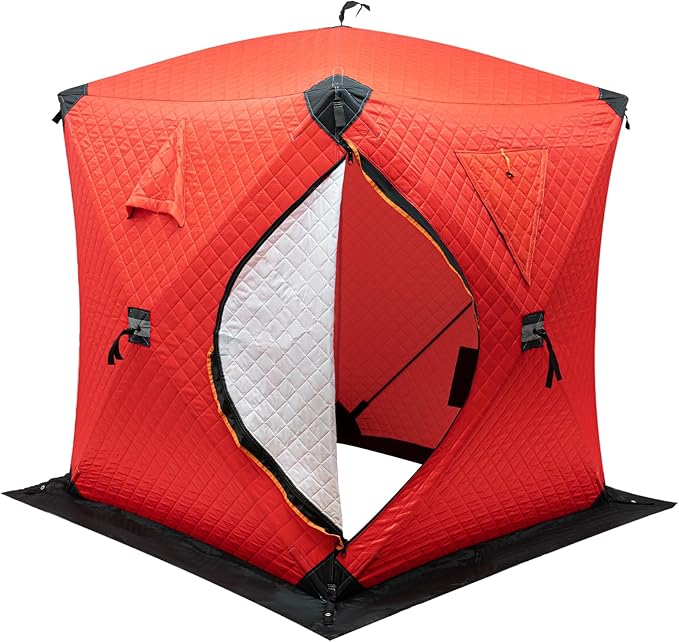 Insulated Ice Fishing Tent 210D Oxford Fabric Ice Fishing Tent Portable Center-Pole Ice Hut Windproof and Warm Suitable for 1-2 People Includes Anchors Ropes and Storage Bag