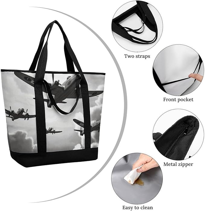 Insulated Shopping BagLarge Reusable Cooler Bags World War Printed Foldable Shopping BagTravel Waterproof Shoulder Bag