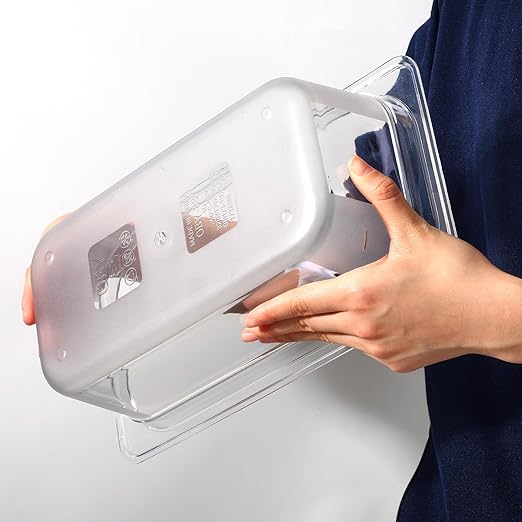 6 Pack Plastic Restaurant Containers with Lids 1/3 Size 4 Inch Deep Commercial Food Storage Containers Stackable Clear Food Pans for Kitchen Restaurant Cafeteria Foods Prep 3.77qt/ 3.57L