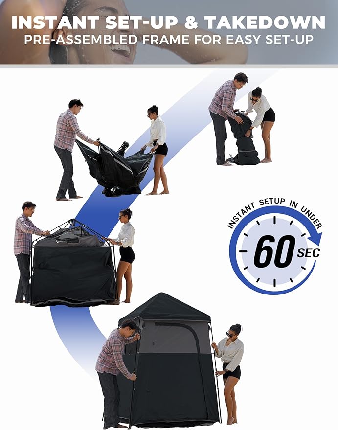KingCamp Instant Shower Tent Portable Superior Stable Privacy Shelter Large Room Outdoor Toilet Tent with Floor for Beach Camping &amp Hiking Setup in Under 60s