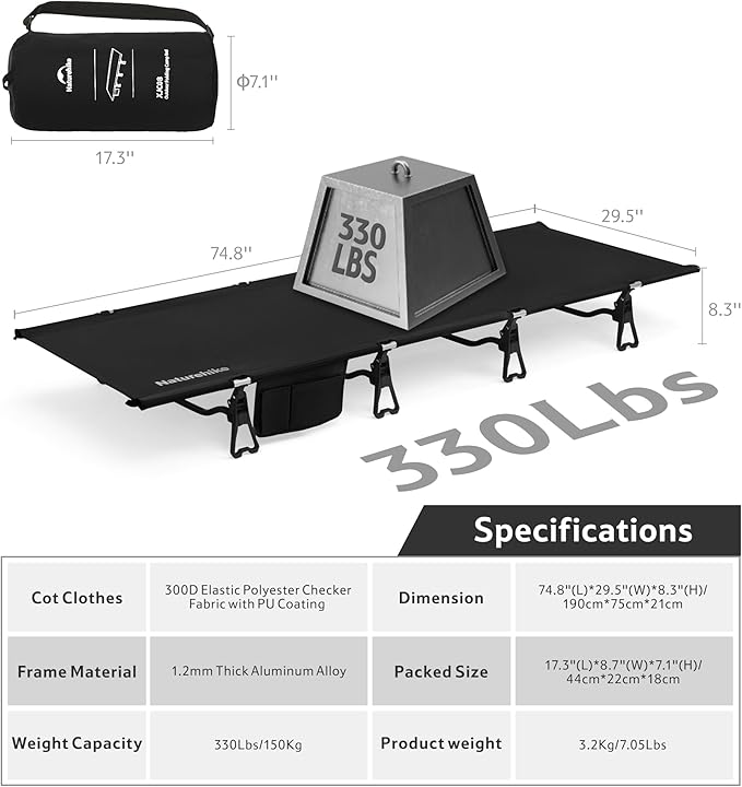 Naturehike Extra Wide GreenWild Camping Cot Folding Lightweight Camp Cot Bed Portable Sleeping Bed for Backpacking Travel Beach Home