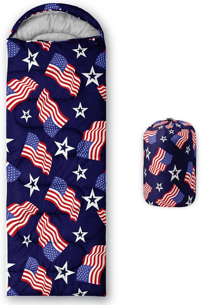 US Flag Sleeping BagAmerican Flag and Stars Camping Bag for Adults KidsStars Stripes Lightweight Warm Portable Outdoor Indoor-Waterproof Cold Weather Resistant for Camping Hiking Travelling