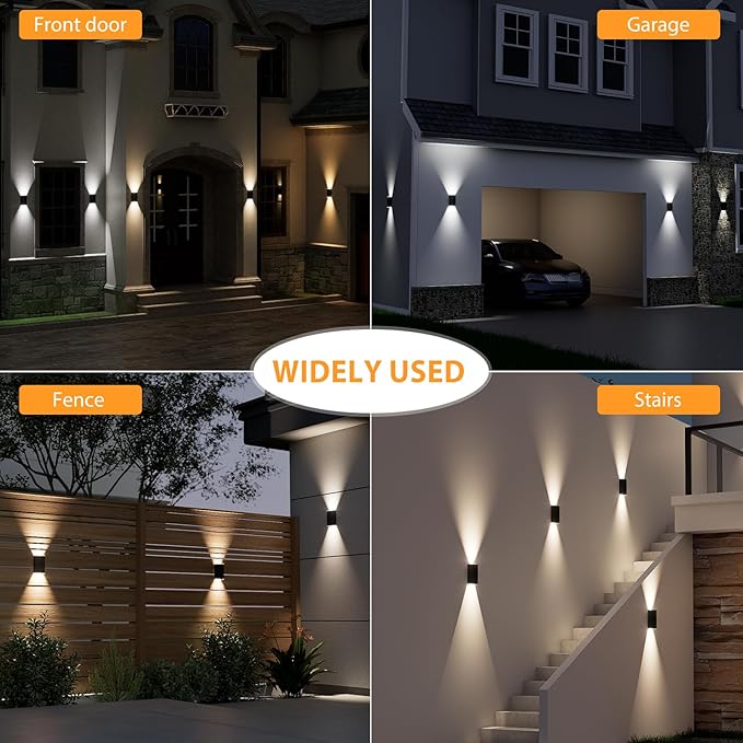 Solar Wall Light Outdoor  3000/4000/6000K 3 Modes Dusk to Dawn Lighting Wall Sconce IP67 Waterproof Up and Down Solar Lights Outdoor Front Door Light for House Garage Porch DoorwayFence (6PACK)