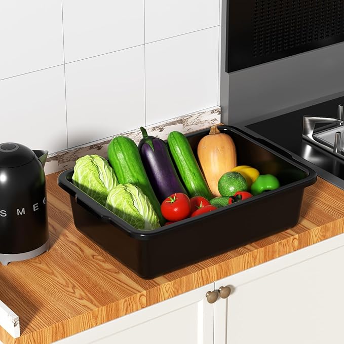 Obstnny 12 Packs 13 L Black Commercial Dish Bin Plastic Restaurant Bus Tubs Small Wash Basin
