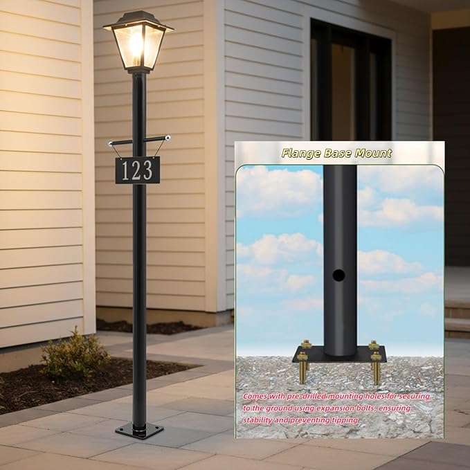 6.5FT Outdoor Lamp Post Split Street Light Pole with Cross Arm Base Mount Lighting Post Fixtures for Courtyard Parking Lot Fits Standard 3 Post Top Fixtures (6.5FT 76mm Base Mount)