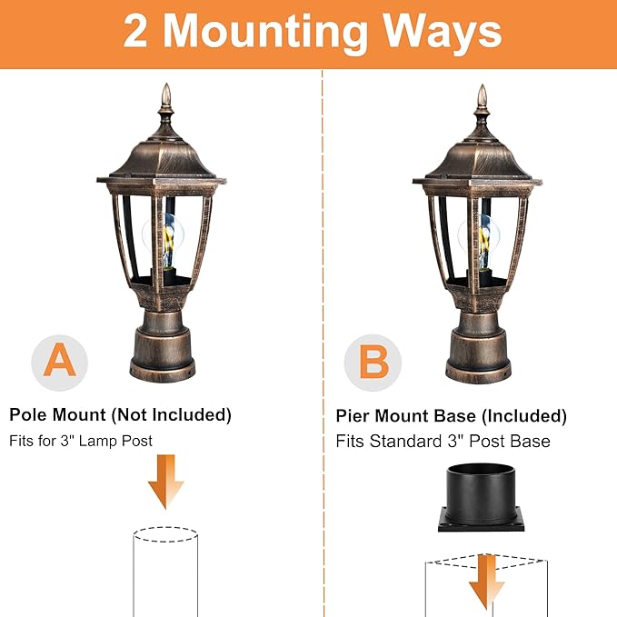 FUDESY Outdoor Post Lights Electric Exterior Lamp Post Light Fixture with Pier Mount Base LED Bulb Included Anti Corrosion Plastic Materials 2-Pack Pole Lanterns for Garden Patio Pathway