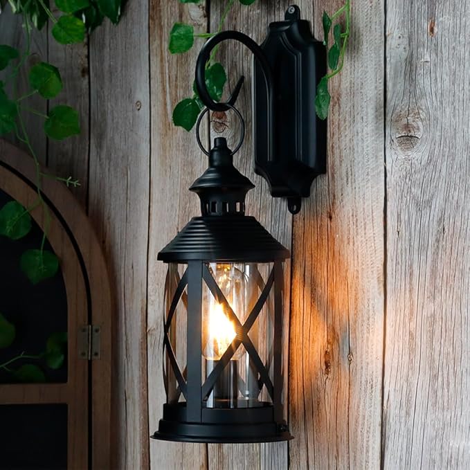 TRIROCKS Battery Powered Metal Lamp 10'' Tall Decorative Cordless Table Lamps LED Edison Lights Hanging Lamps with Metal Hook for Home Decor Patio Garden Wedding Parties Indoor Outdoor(Black)