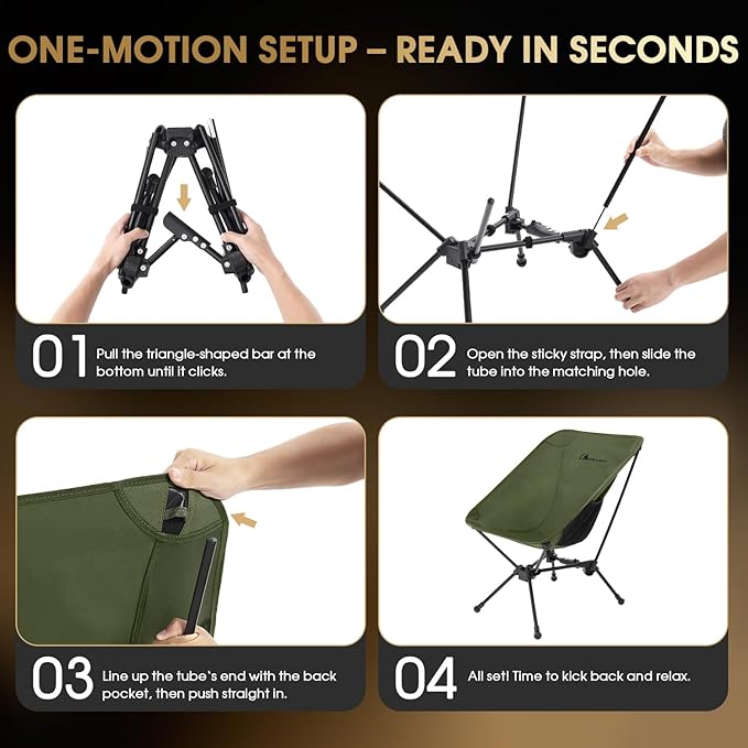 MOON LENCE Portable Camping Chair Lightweight Folding Backpacking Hiking Chair Plus Size Compact Yet Support 330 lbs (Green)