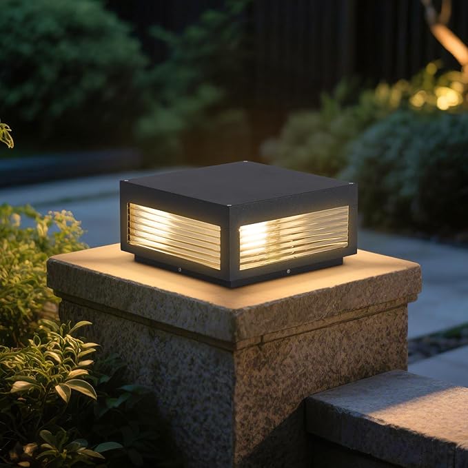 Outdoor Post Lights 11.81 Column Pillar Light Hard Wired Modern Fence Posts Lamp Waterproof 3000K Warm LED Lighting Lantern with E26 Bulb for Patio Driveway Garden Decoration