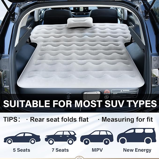 Coverado SUV Air Mattress Thickened Flocked-Top Car Air Mattress with Wireless Built-in Pump Pillows Patch Kit &amp Carry Bag Quick&ampEasy Set Up SUV Mattress Camping Bed Universal fit for Mos