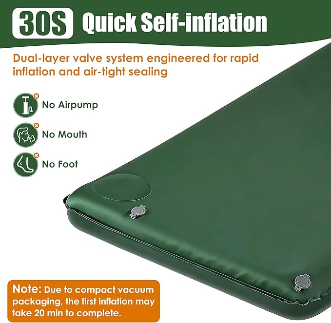 Memory Sleeping Pad 3.1 Self Inflating Sleeping Pad for Camping Easy Inflate &amp Deflate Portable Foam Mattress with Pillow 9.5 R-Value Insulated Sleeping Mat for Backpacking Car Travel Tent