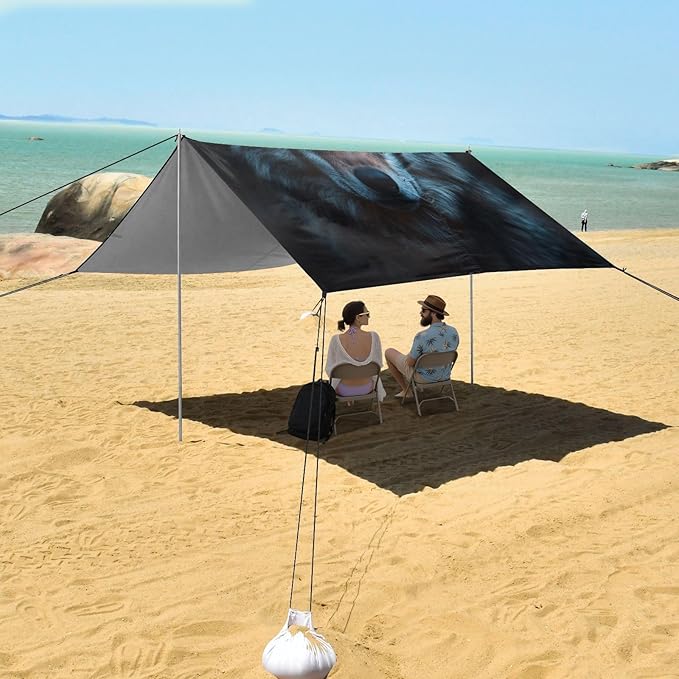 ALAZA Wolf Portrait Beach Tent Sun Shelter UPF50+ Protection Beach Shade Canopy w/ 4 Sandbags for Outdoor Camping Fishing Backyard Fun Picnic 10x9 ft