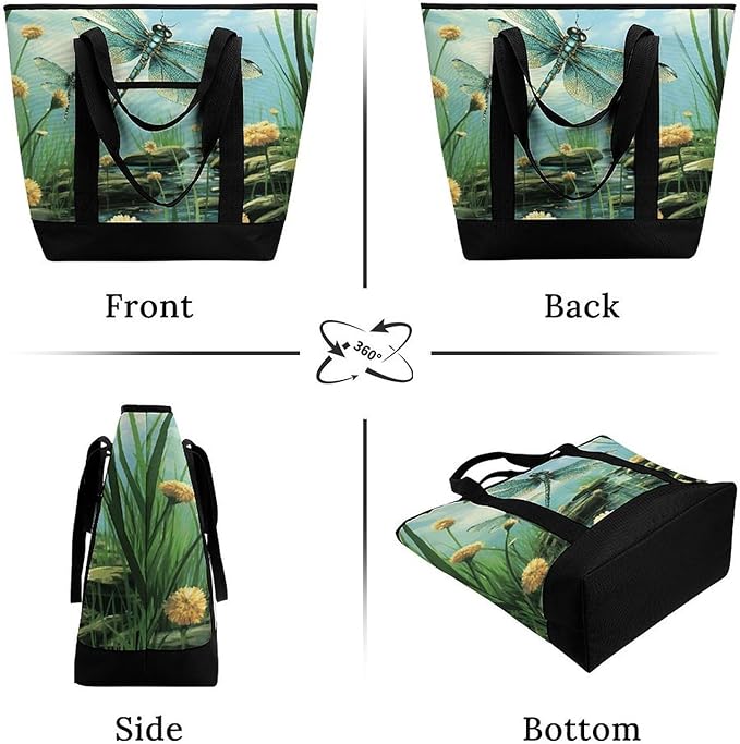 Insulated Shopping BagLarge Reusable Cooler Bags Dragonflies in Flight Printed Foldable Shopping BagTravel Waterproof Shoulder Bag