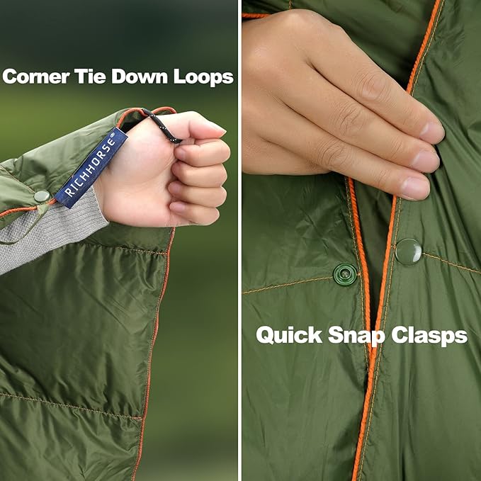 Down Blanket Camping Quilt - Lightweight Packable Puffy Wearable Water Resistant Backpacking Quilt for Outdoor Camping Travel and Hiking