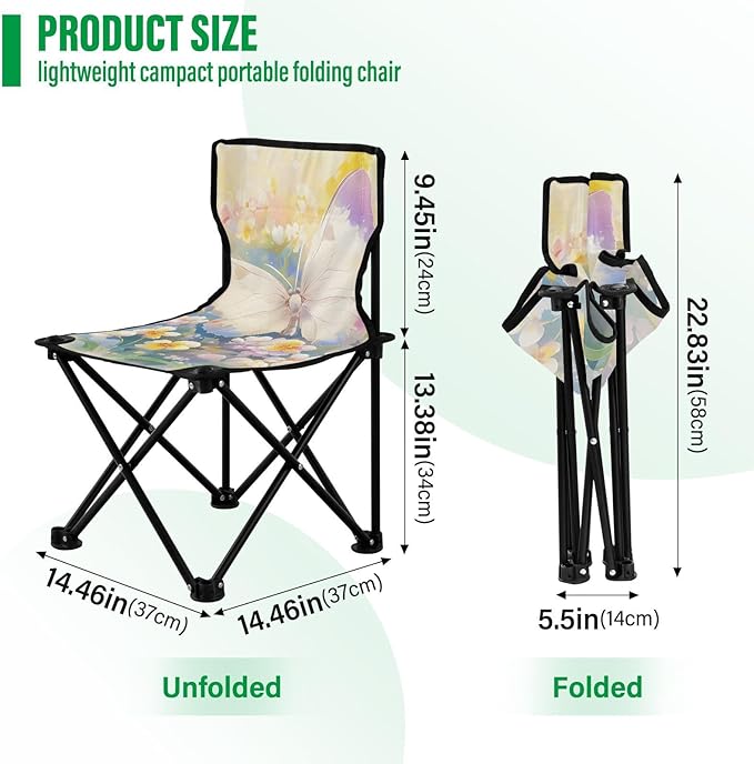 Colorful Butterfly Portable Camping Chairs Folding Chair - Durable Oxford Fabric Lightweight Iron Frame Easy Fold Design - Ideal for Outdoor Activities Camping Fishing and Travel