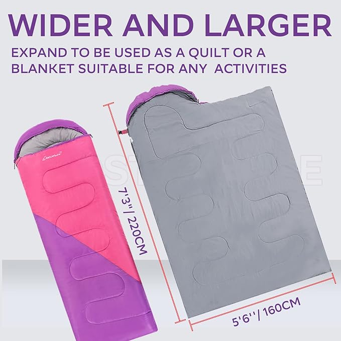 Clostnature Sleeping Bag for Adults and Kids - Lightweight Camping Sleeping Bag for Girls Boys Youths Ultralight Backpacking Sleeping Bag for Cold Weather - Compression Sack Included(Right Zipper)