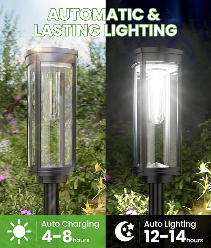 Bright Solar Pathway Lights Outdoor 8 Pack Solar Garden Lights for Outside Waterproof IP65 Auto On/Off Outdoor Light for Yard Garden Lawn Walkway Driveway Landscape Lighting