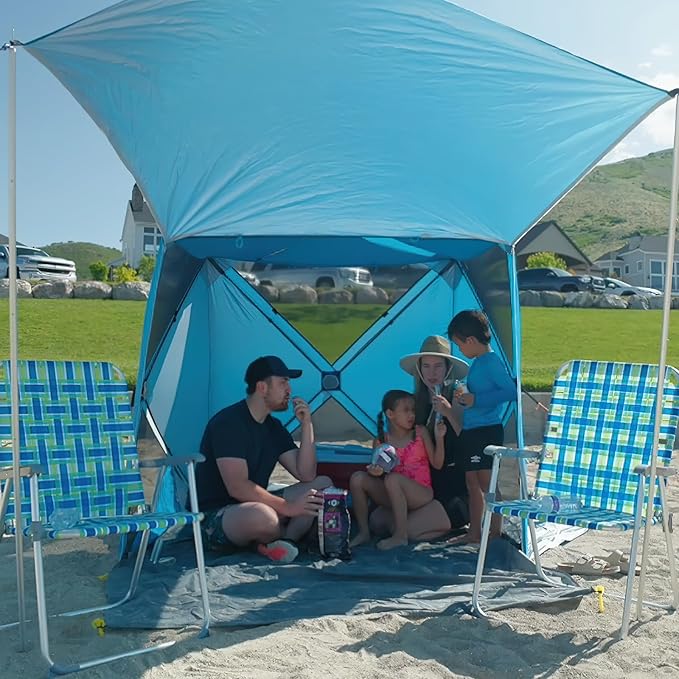 Night Cat Pop-up Beach Tent: 3 4 Persons Beach Shelter with Canopy and Footprint UPF 50+ UV Protection Backyard Camping Outdoor Canopy Poles Not Included