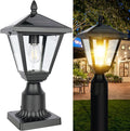 Solar Post Lights Outdoor – No Wiring Required Auto Dusk to Dawn Fence &amp Pillar Light for Backyard Garden Pathway Metal and Glass Built Weather Resistant Post Lamp Lights (Warm White)
